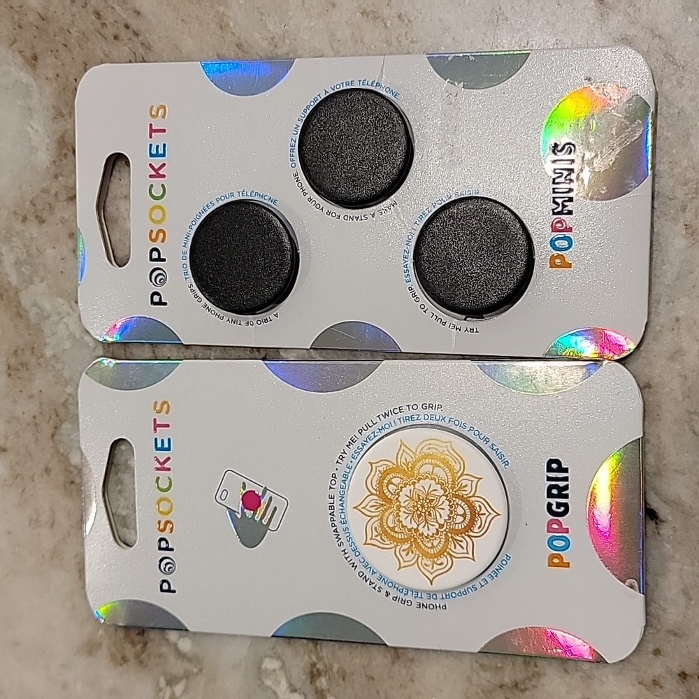 NWT POPSOCKET PopMinis Triple Black 3 Pack and FullSize Her Imminence Phone Grip